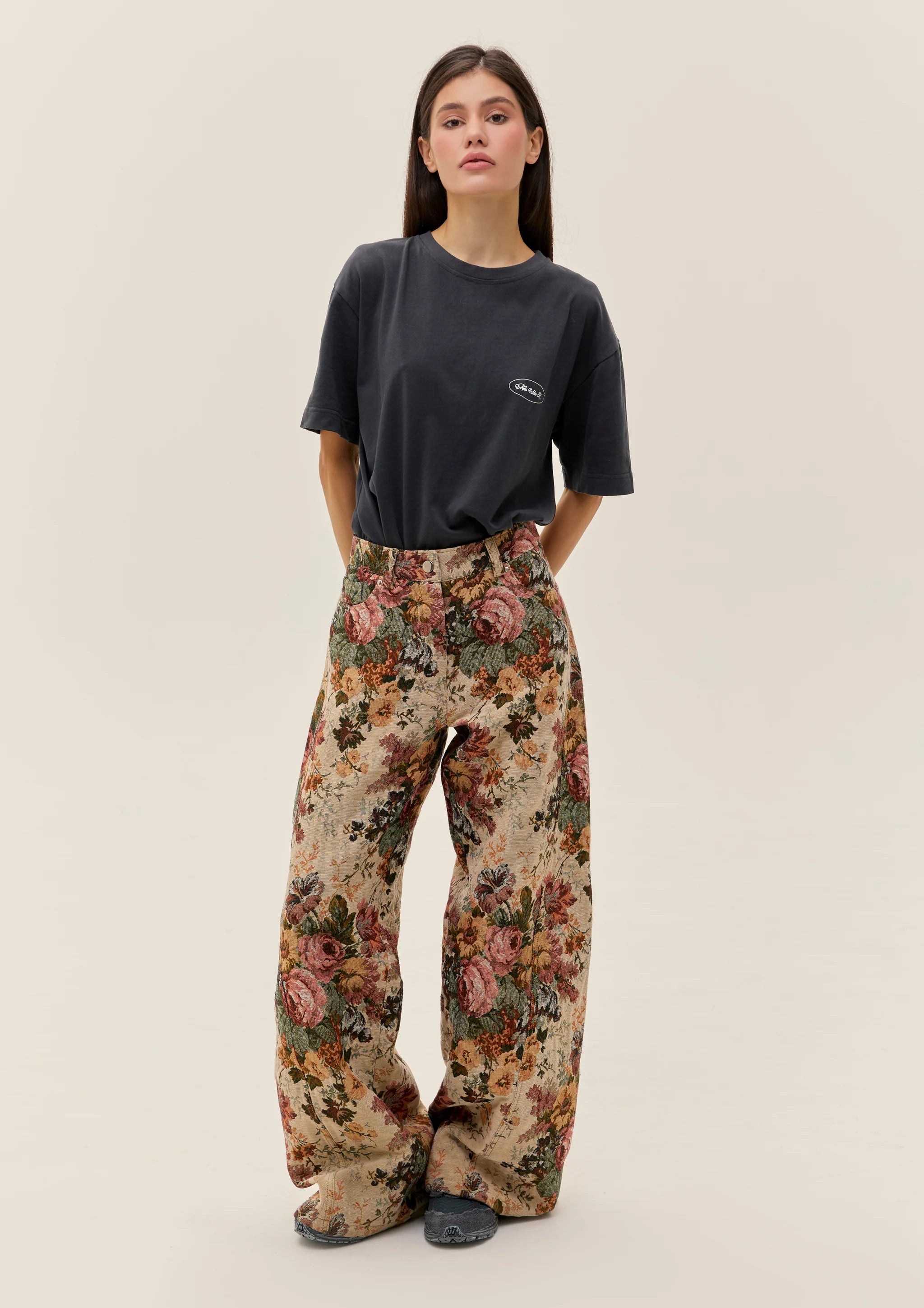 Jacquard Pants With Floral Print