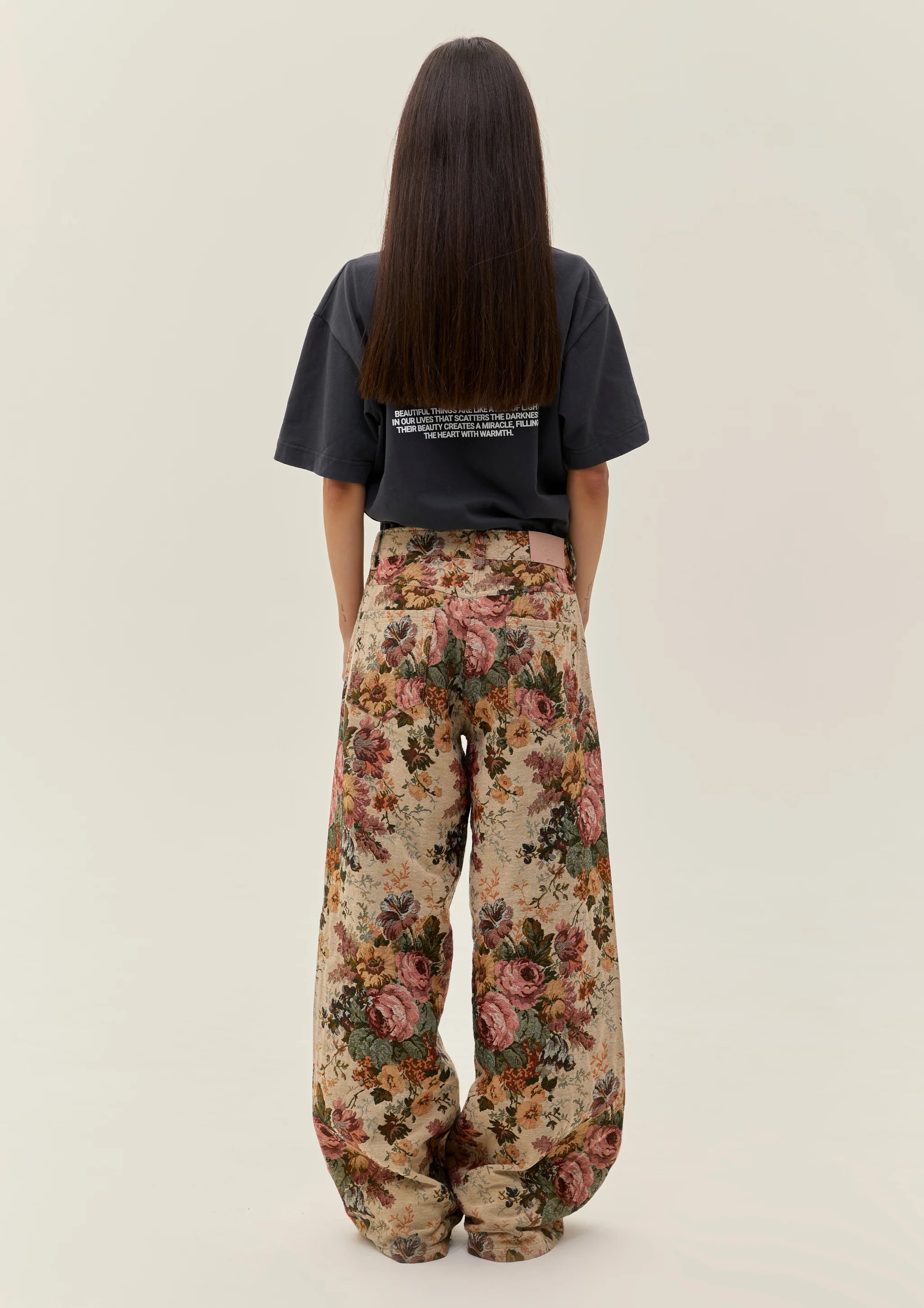 Jacquard Pants With Floral Print