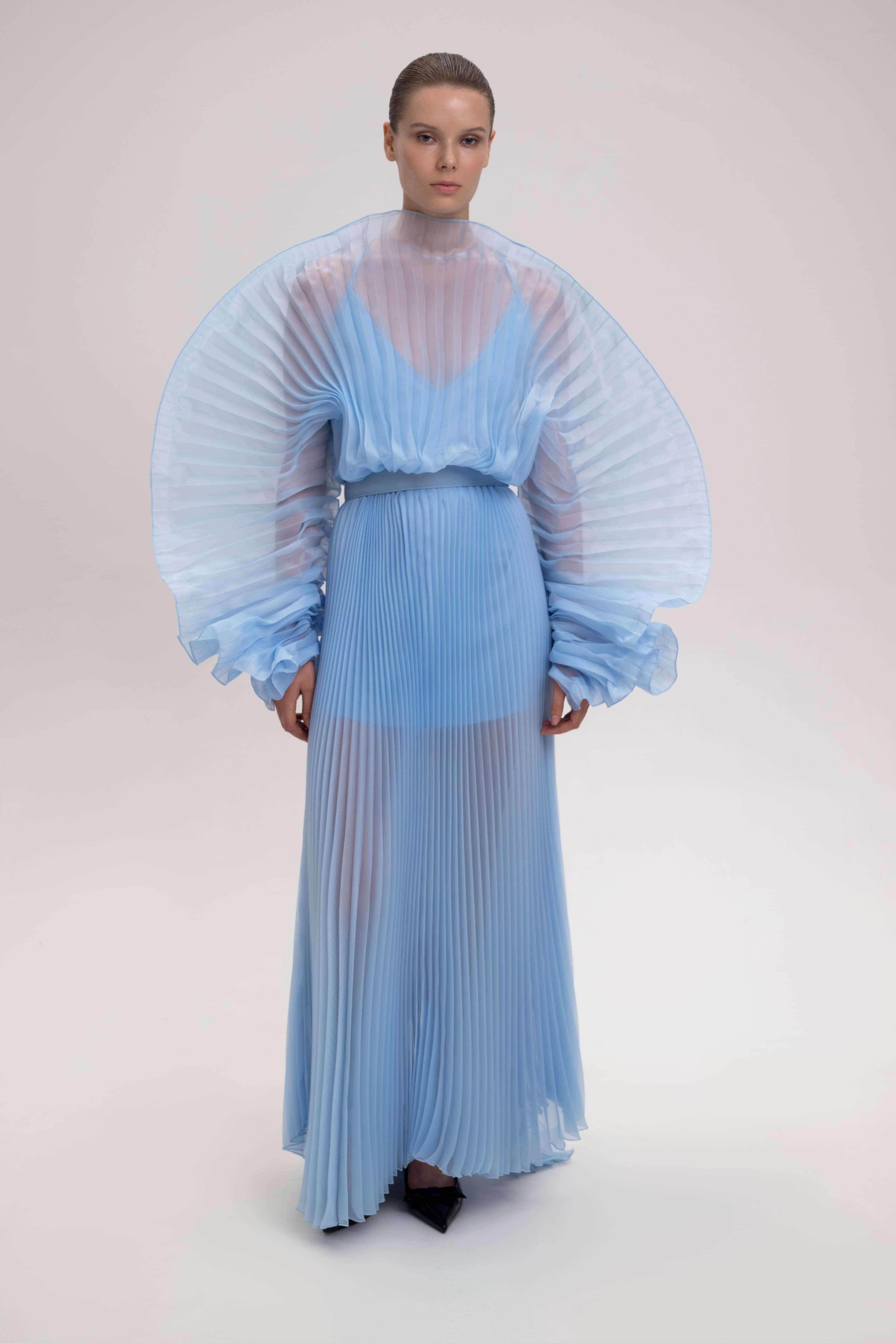 ALISHA PLEATED BLUE DRESS