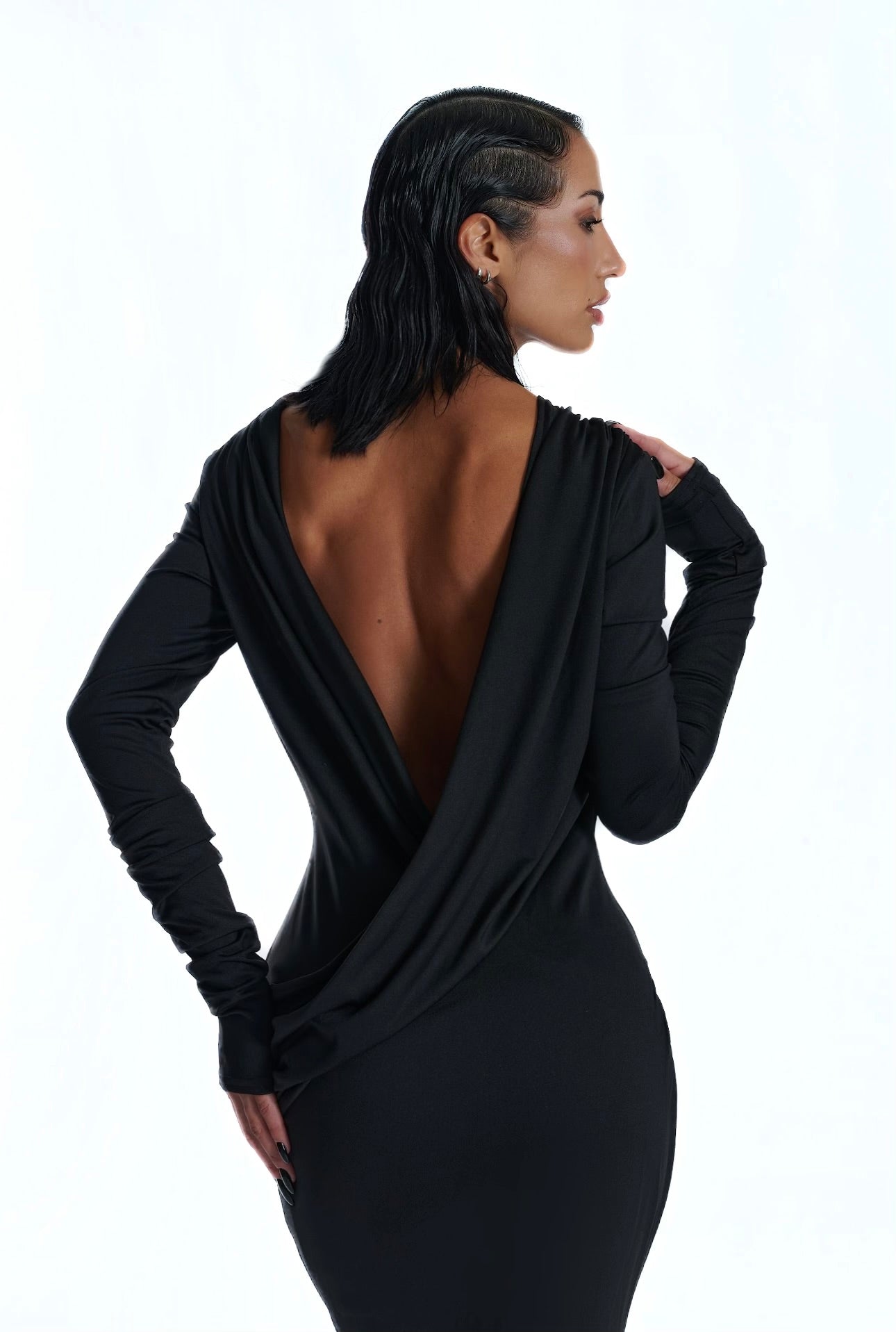 Maxi Dress with Open Back Black / S