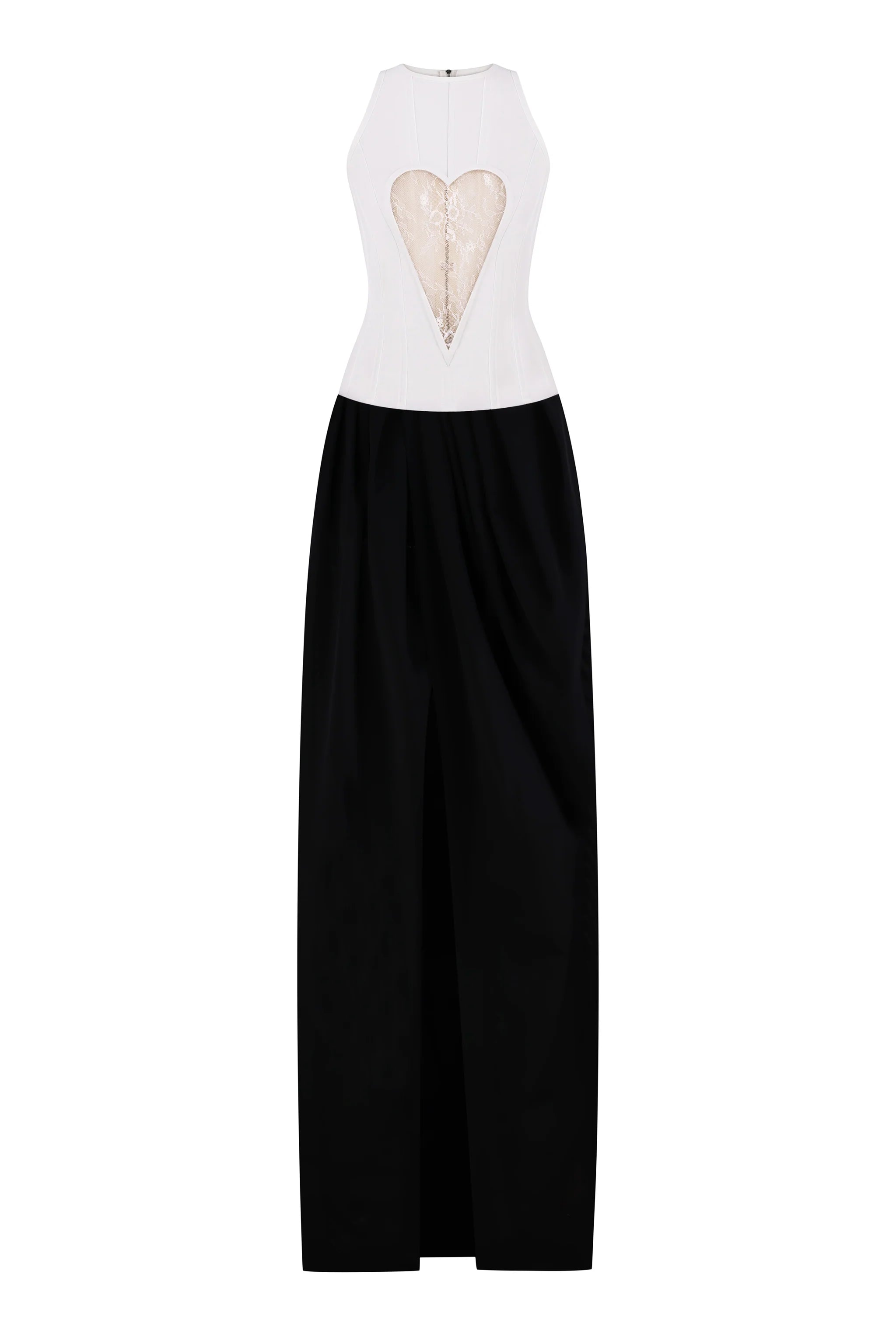 FLOOR-LENGTH DRESS WITH LACE "HEART" CUT WITH CORSET TOP