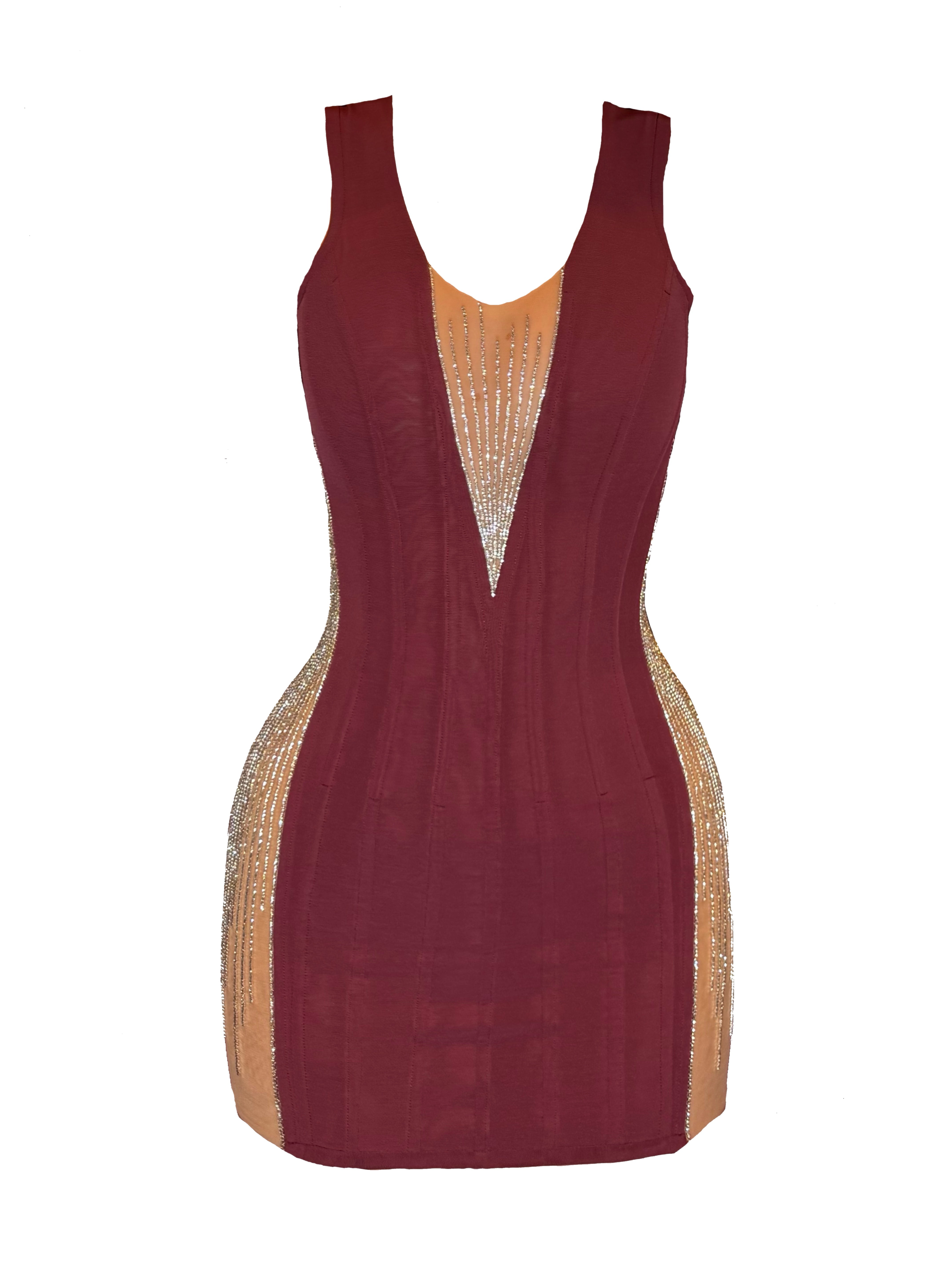 BUNDÏ X FROLOV BURGUNDY CORSET DRESS WITH CRYSTALS