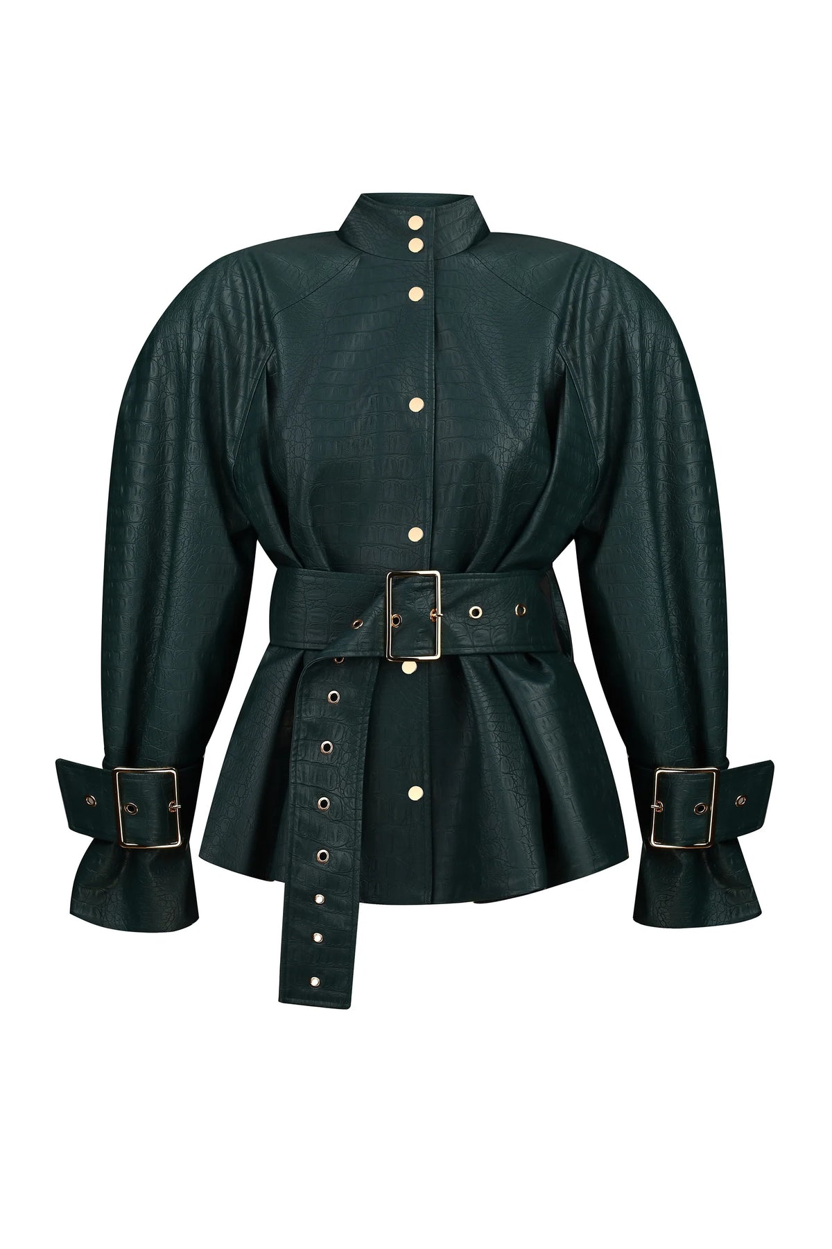 Allure Dark Green Jacket in Python print