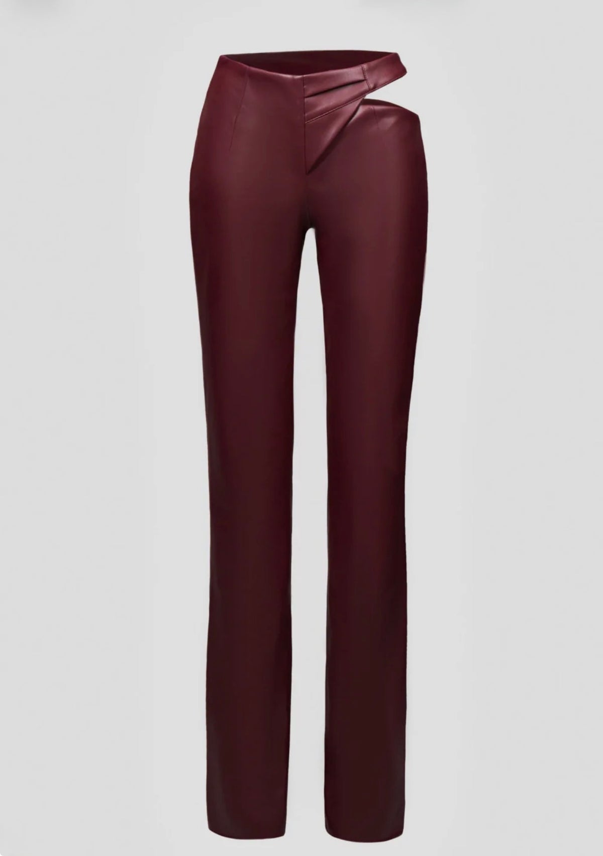 Burgundy trousers with a slit