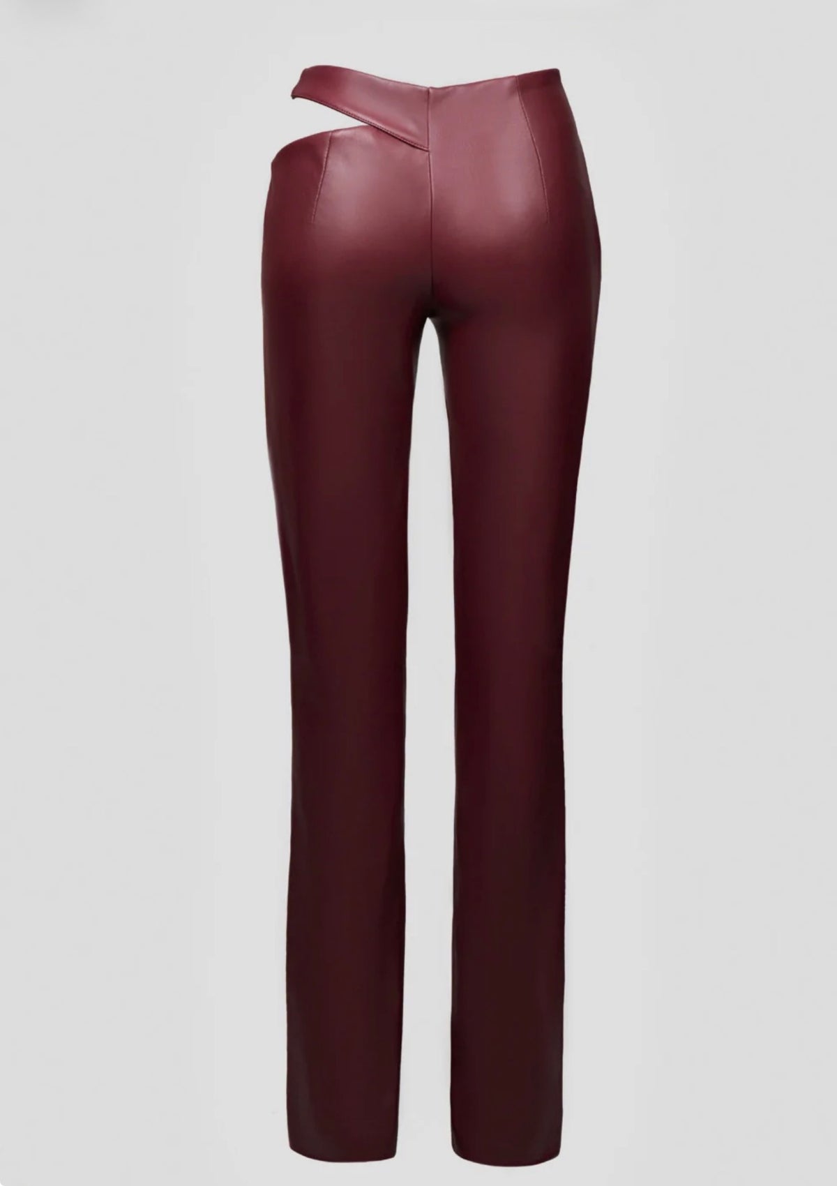 Burgundy trousers with a slit