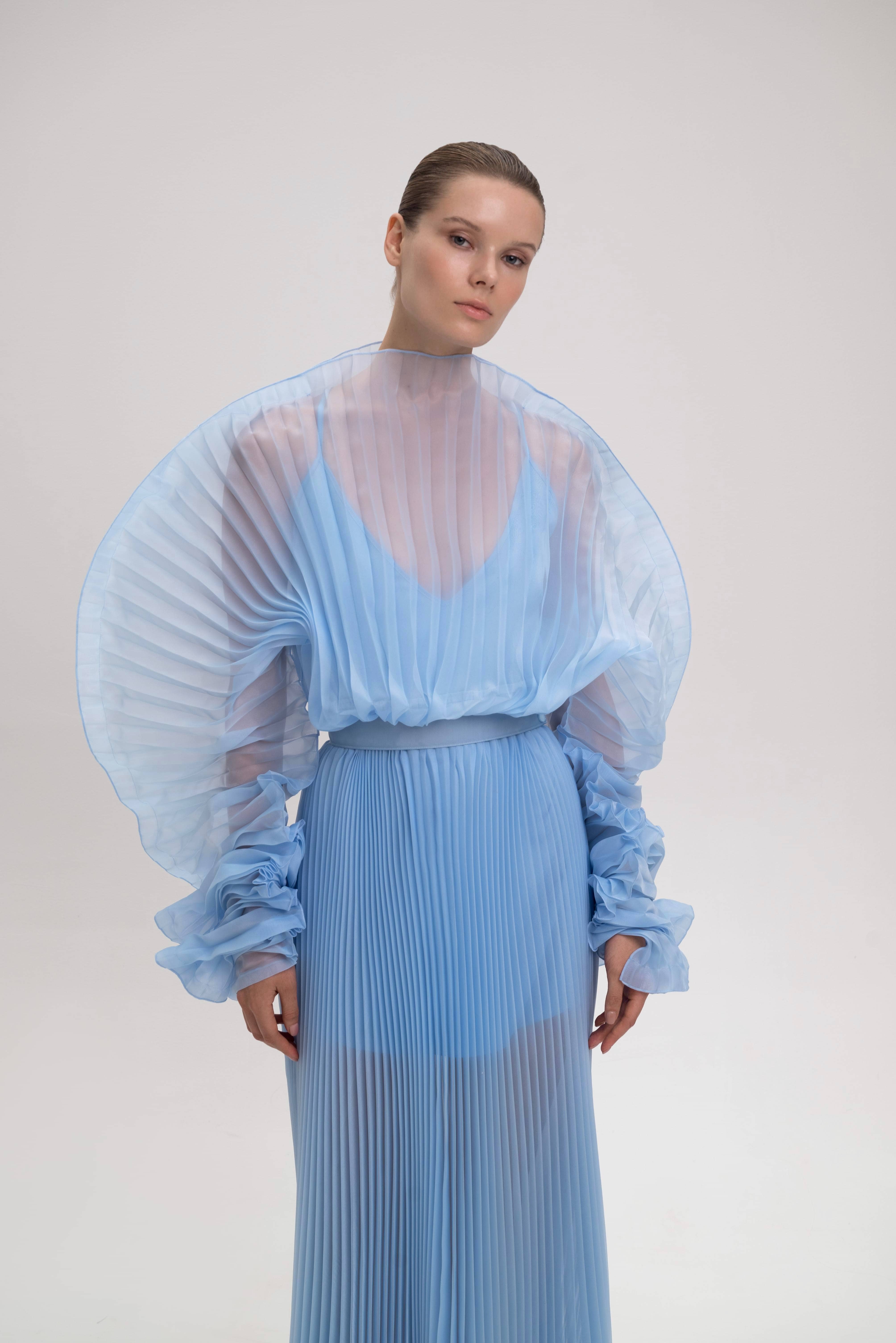 ALISHA PLEATED BLUE DRESS