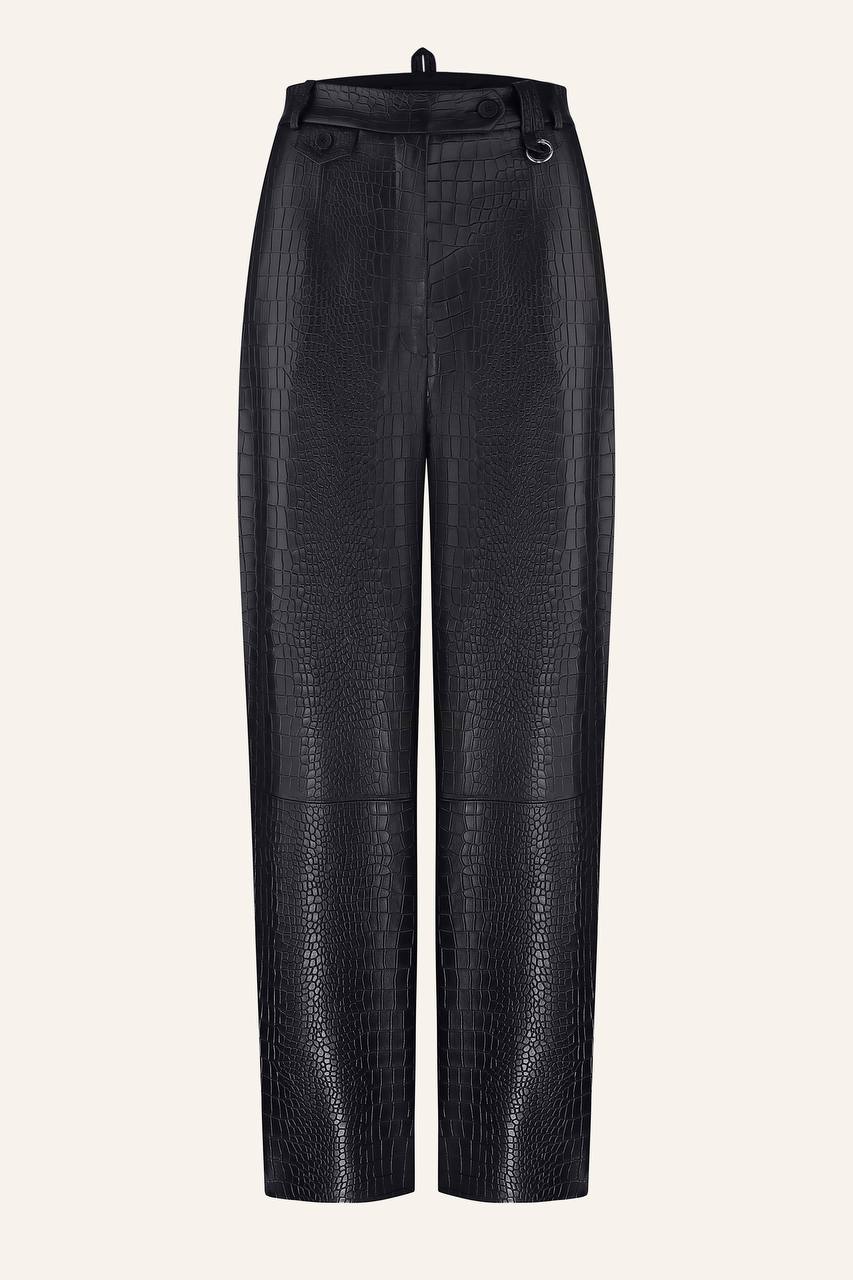 Genuine Leather Black crocodile print pants