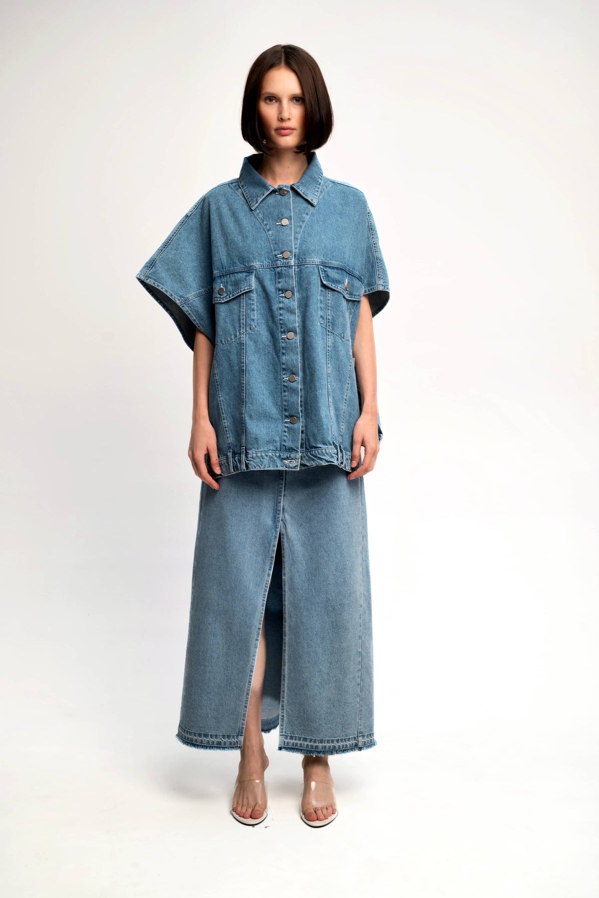 Zip-Front Denim Skirt