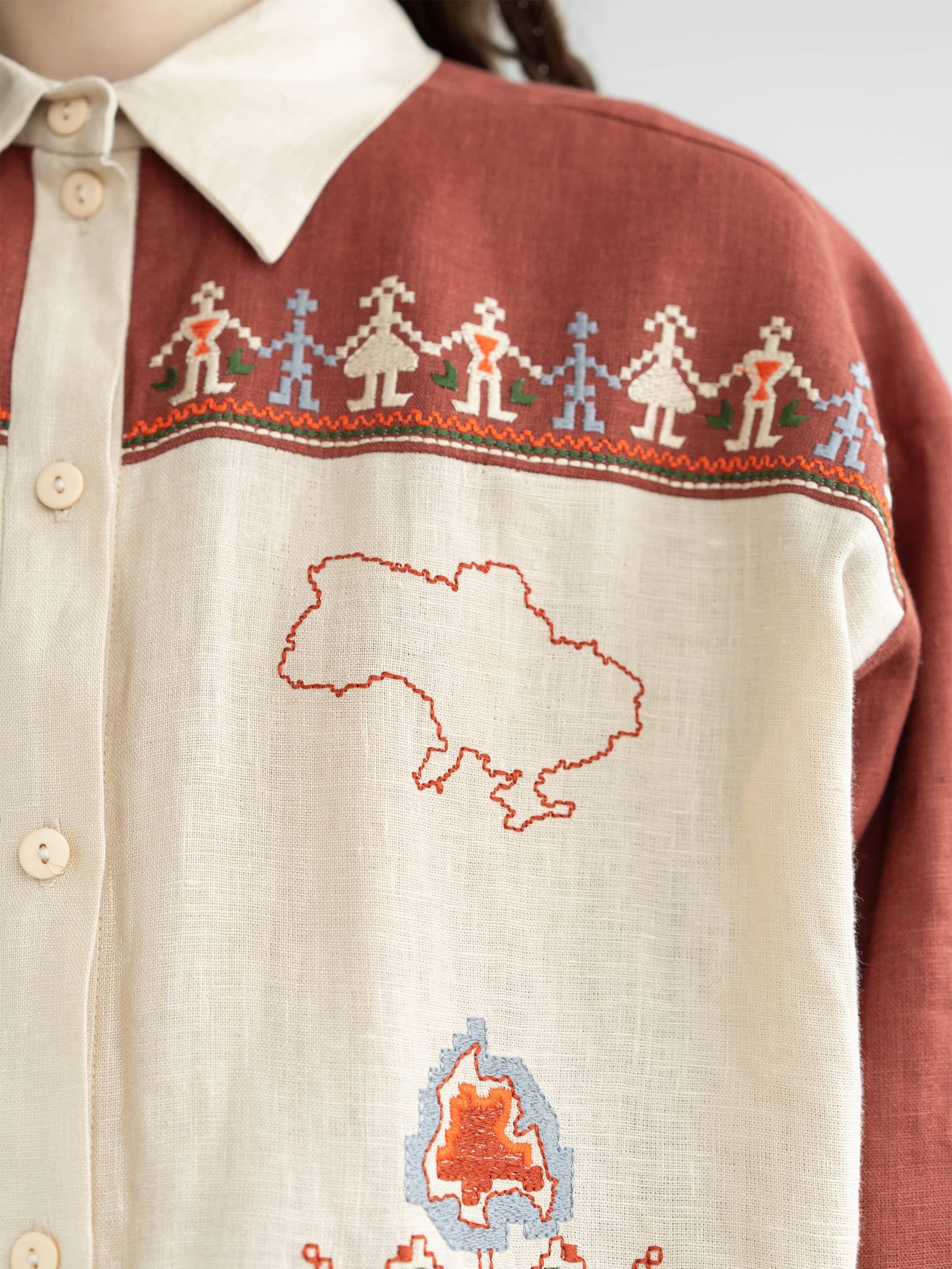 Linen shirt with embroidered cities-heroes Smilyvist 2