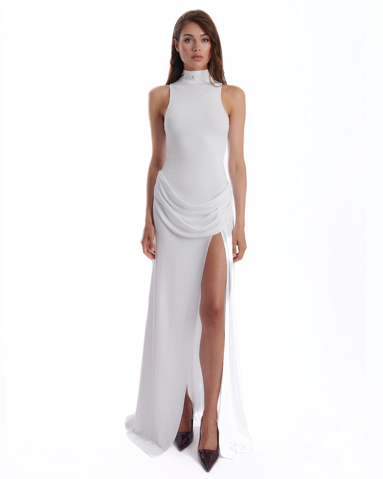 DRESS WITH DRAPING AND SLIT