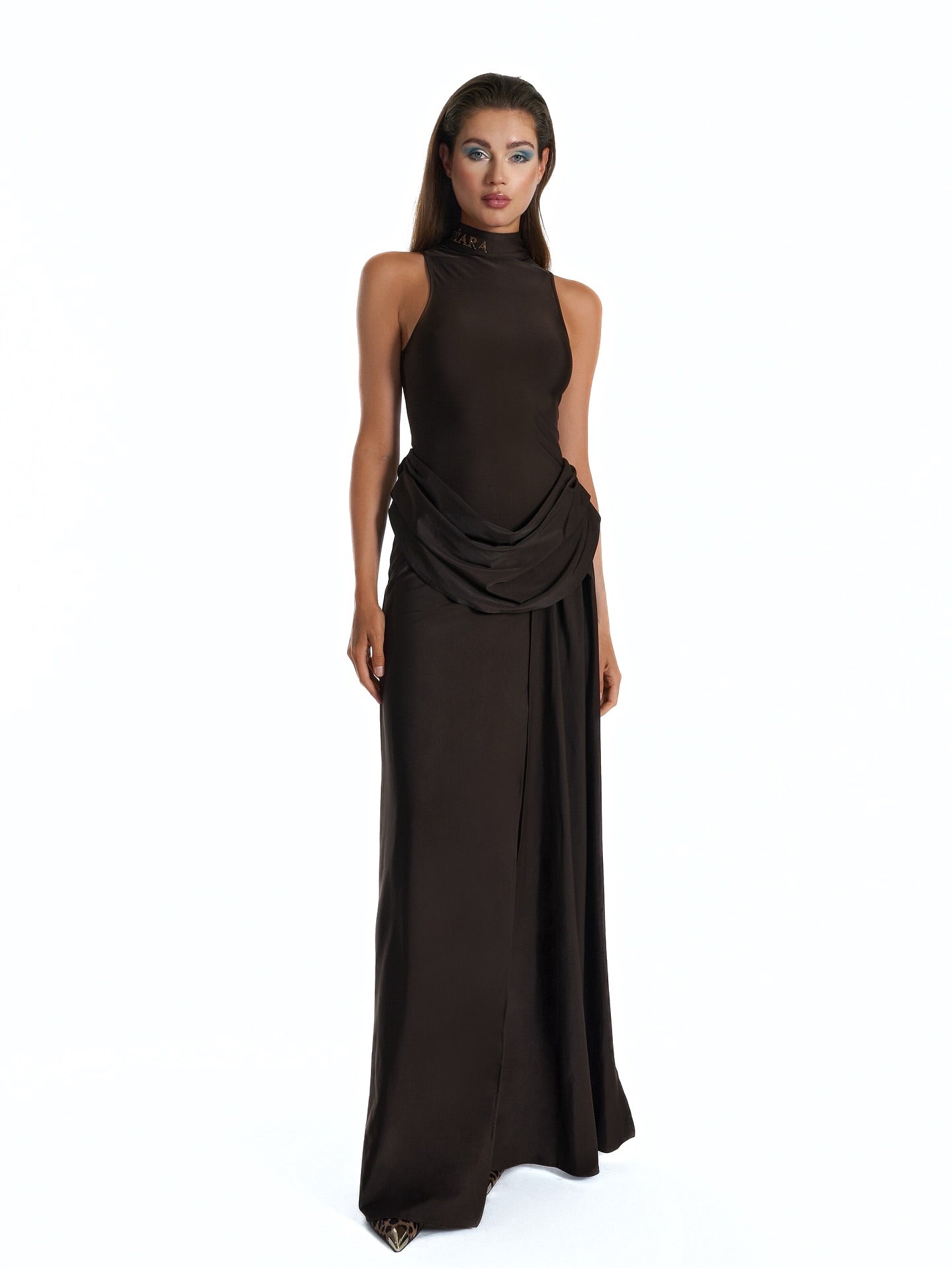 DRESS WITH DRAPING AND SLIT