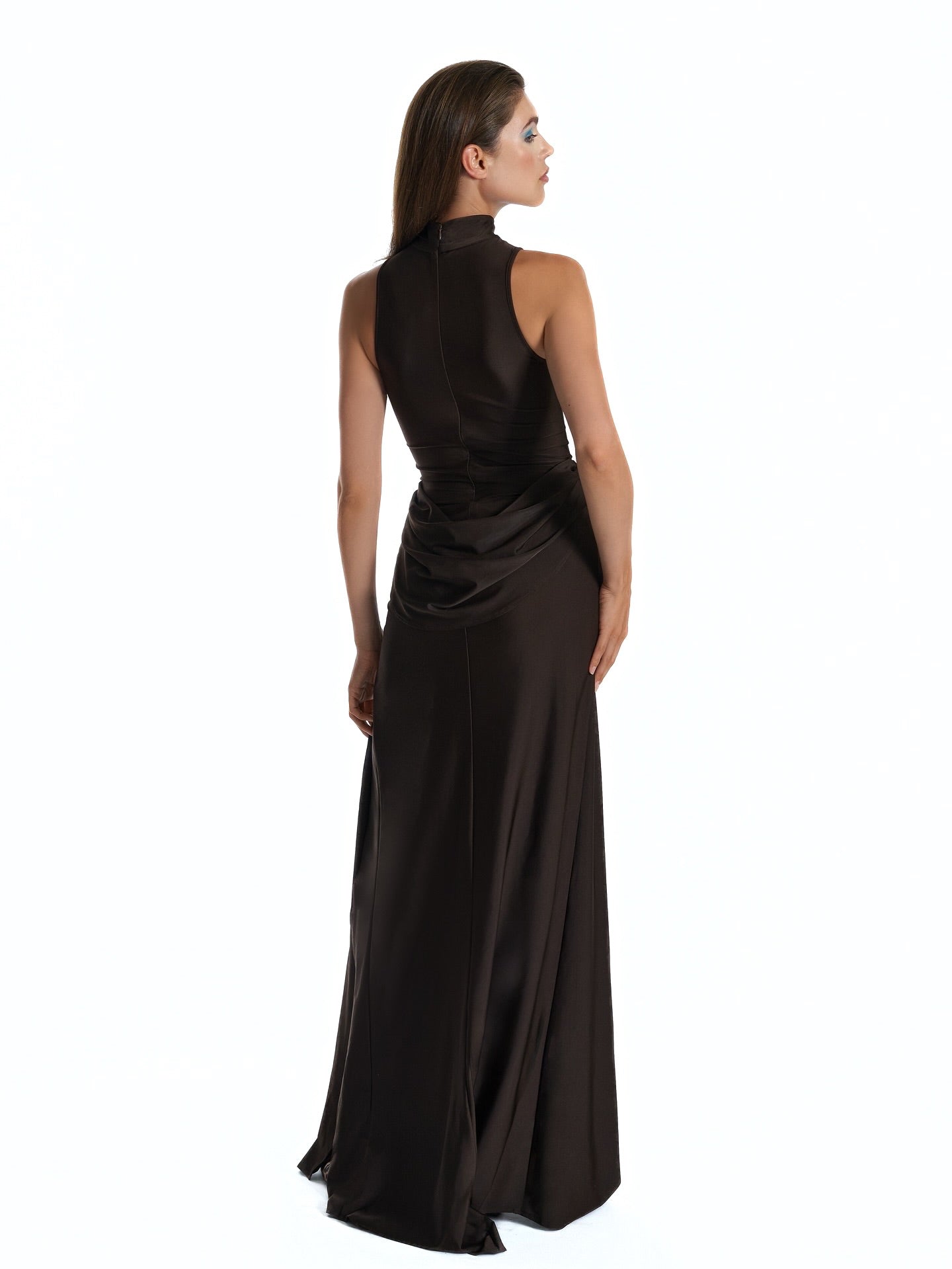 DRESS WITH DRAPING AND SLIT