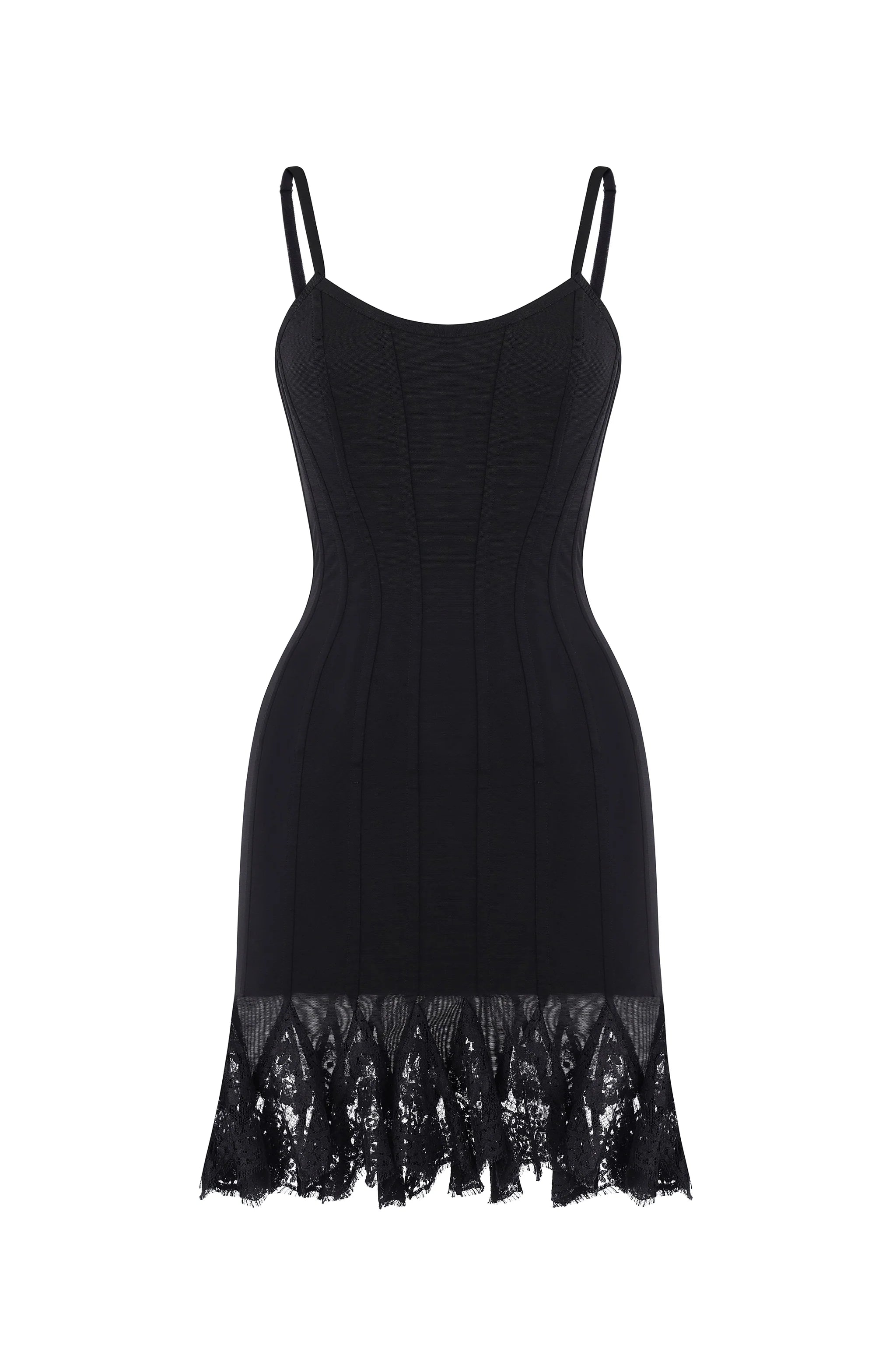 CORSET DRESS WITH LACE WEDGES