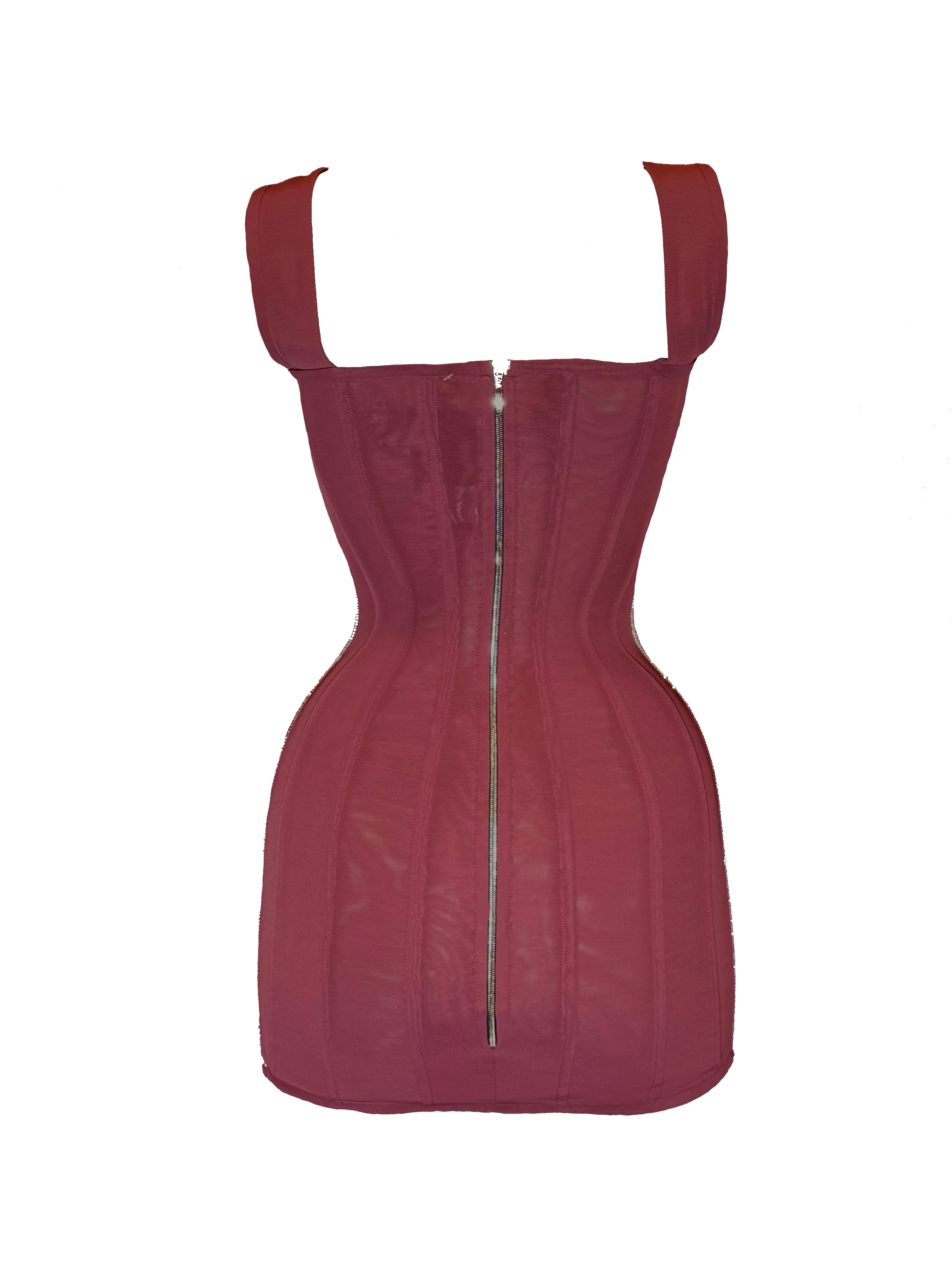 BUNDÏ X FROLOV BURGUNDY CORSET DRESS WITH CRYSTALS