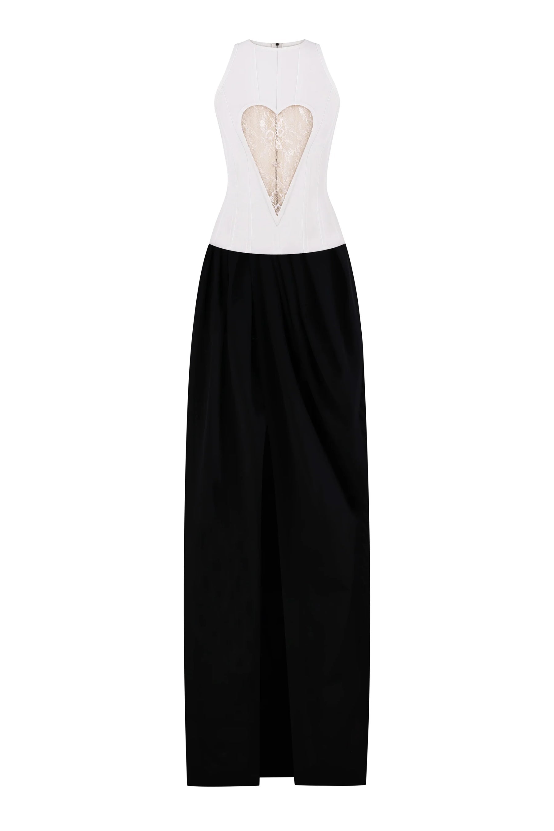 FLOOR-LENGTH DRESS WITH LACE "HEART" CUT WITH CORSET TOP