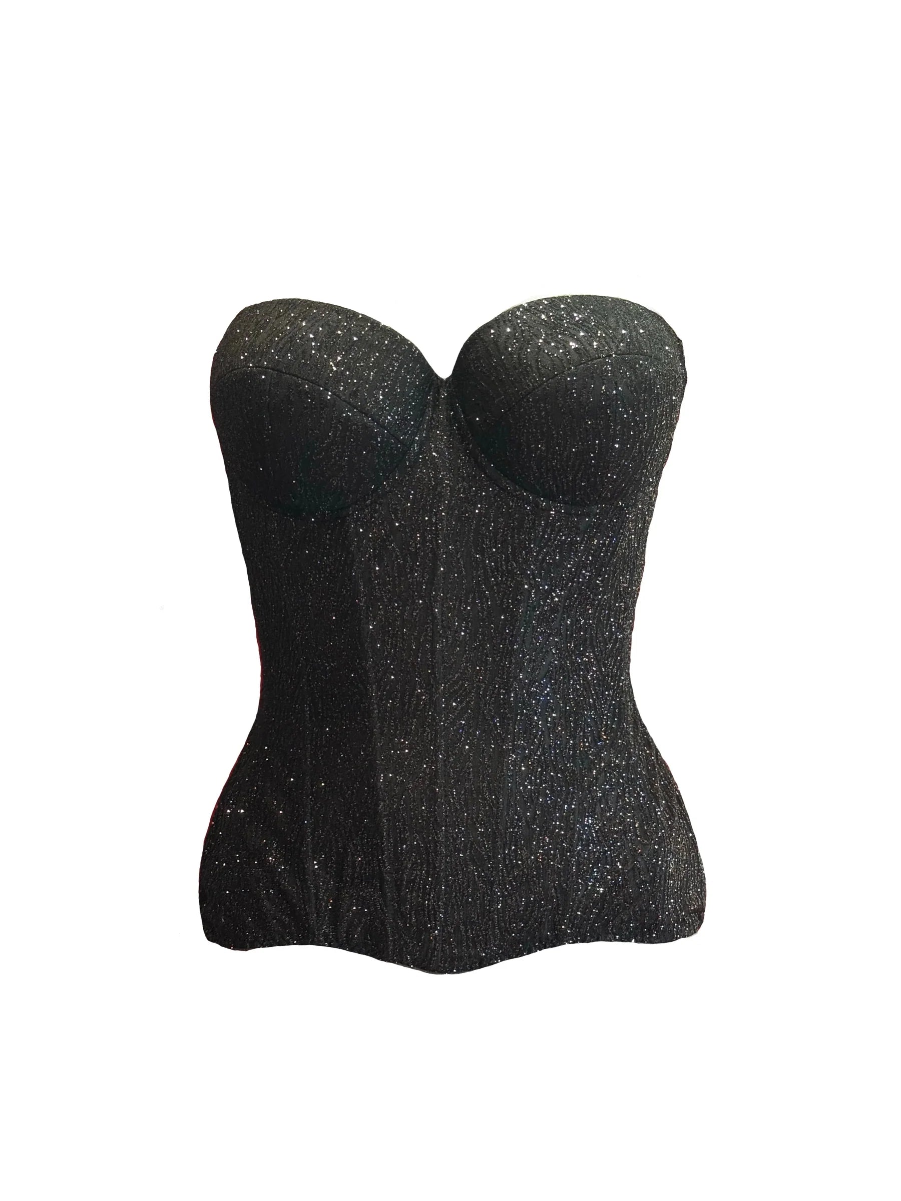 SHINY BLACK WAVE CORSET WITH CUPS