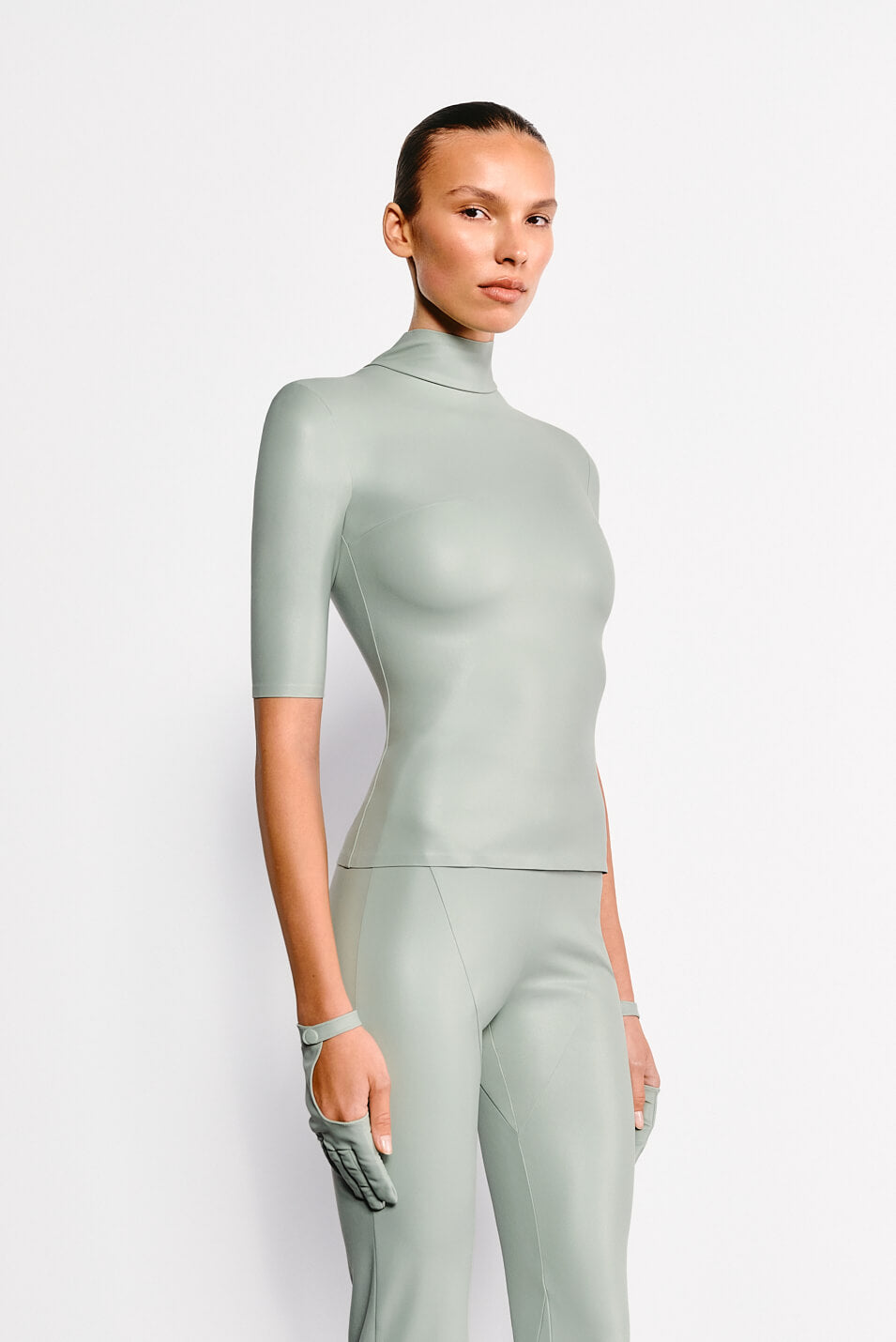 VEGAN LEATHER SHORT SLEEVE TOP