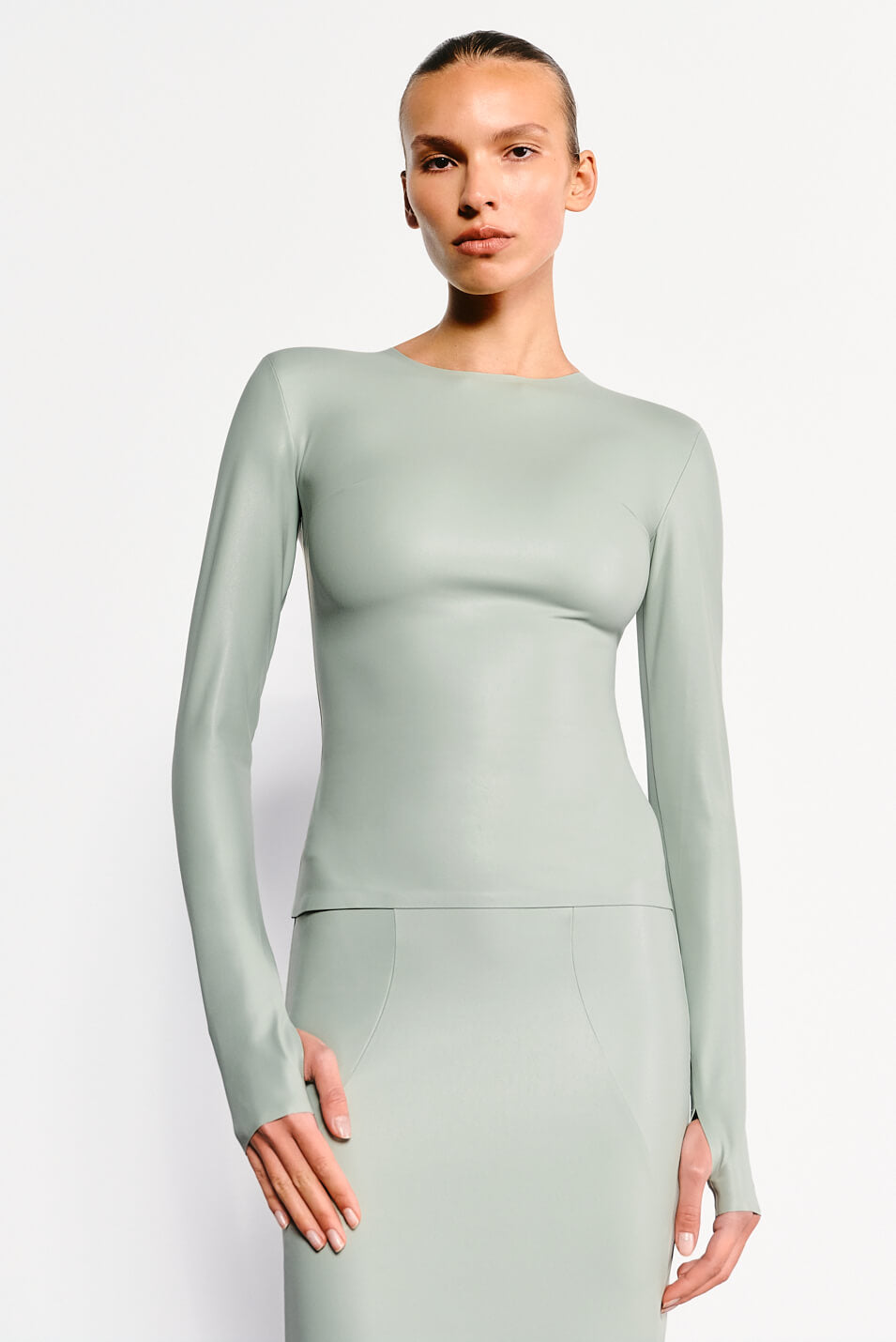 VEGAN LEATHER LONG SLEEVE TOP