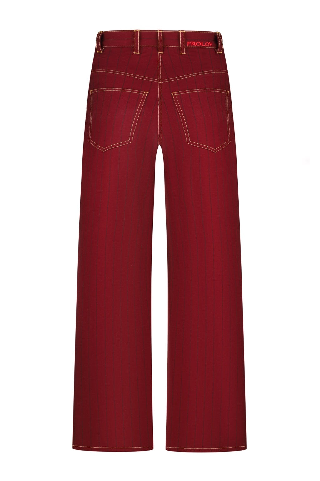 FROLOV X BUNDÏ BURGUNDY JEANS WITH YELLOW STRIPES