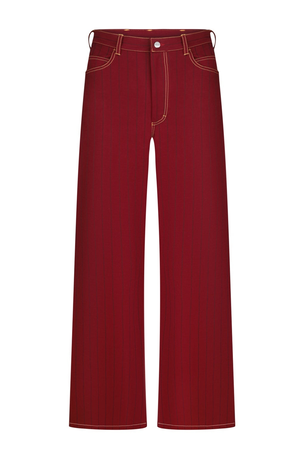 FROLOV X BUNDÏ BURGUNDY JEANS WITH YELLOW STRIPES