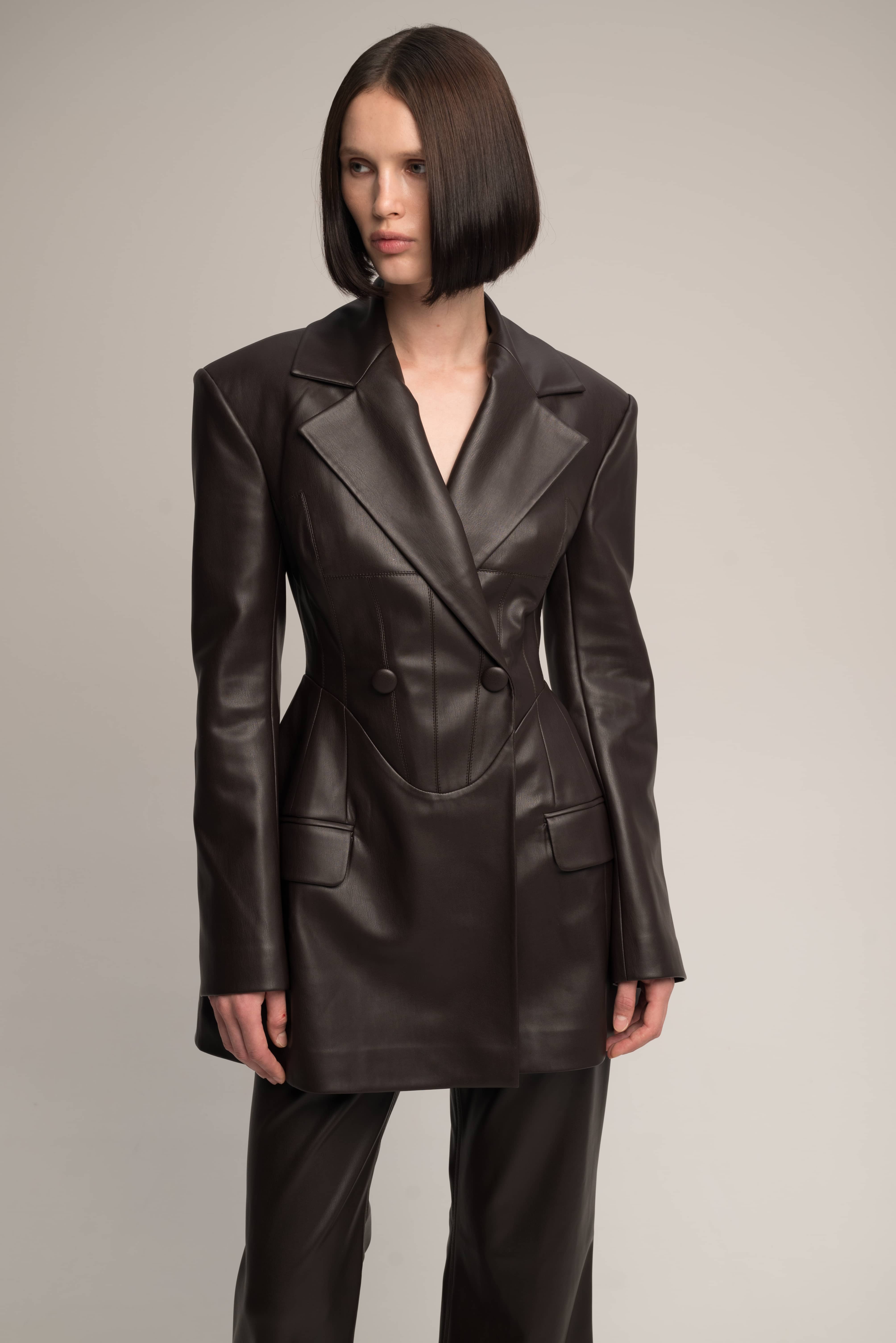 Swan leather jacket-dress